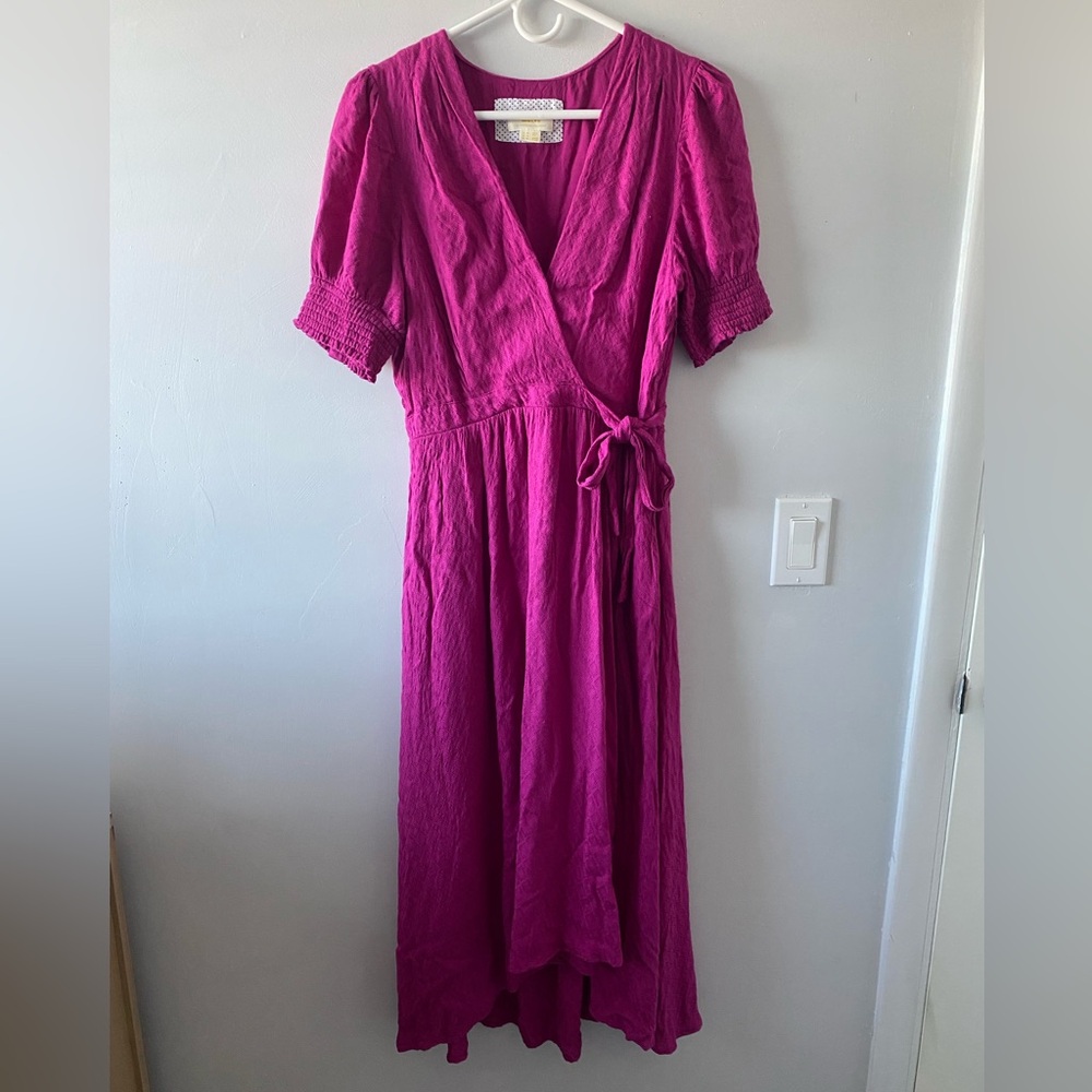 Maeve Anthropology Pink Faux-Wrap Midi Dress Size 10